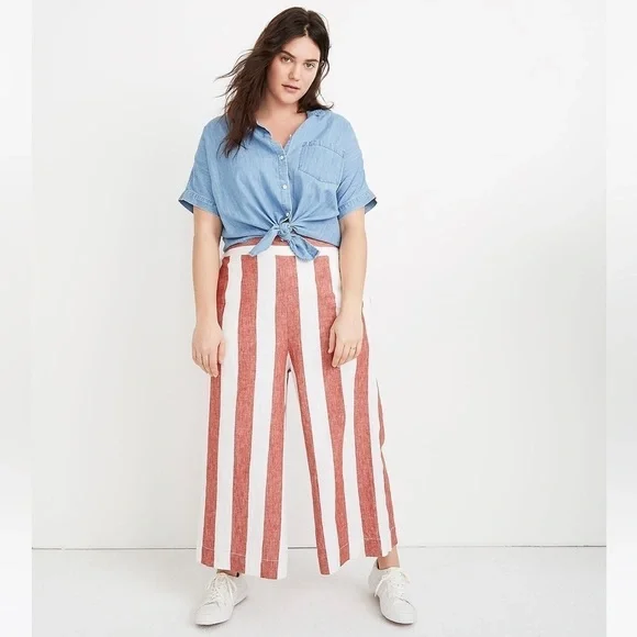 Madewell Linen Huston Pull-On Crop Pants in Bold Stripe Size Small - Picture 1 of 7